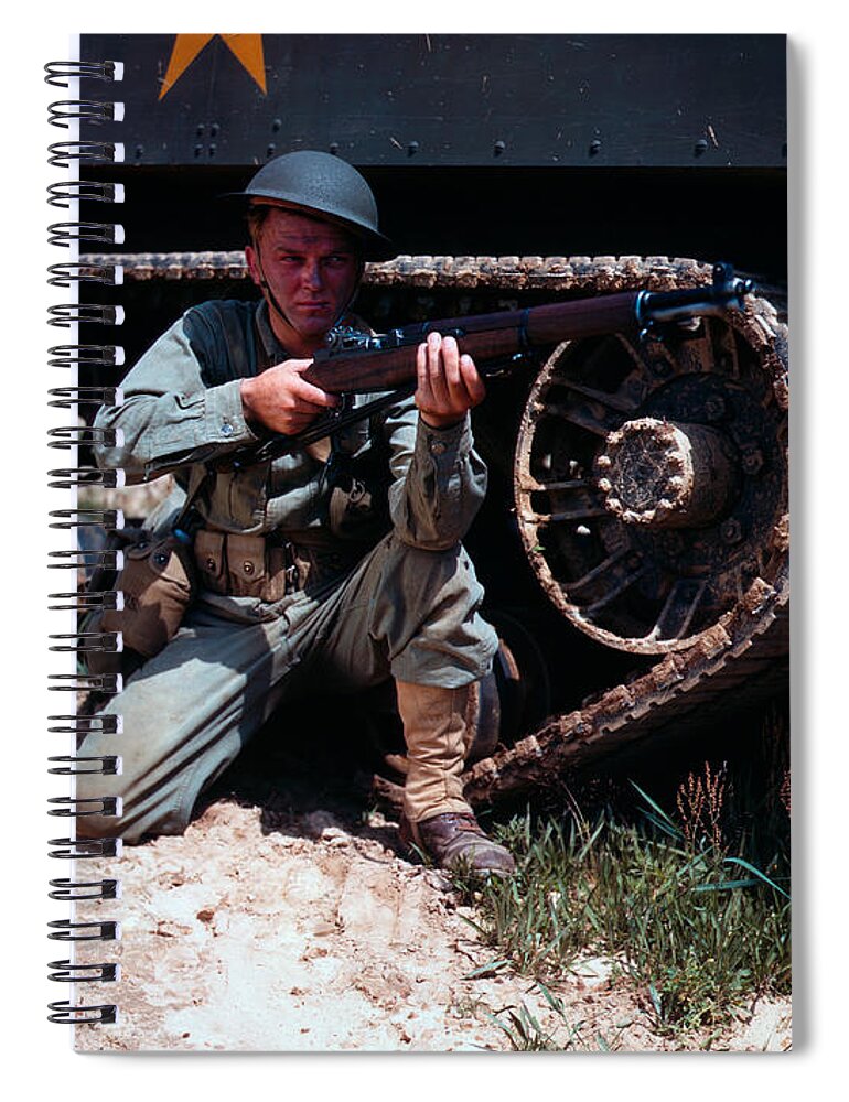 American Soldier Spiral Notebook featuring the photograph Soldier With Rifle In Training - Fort Knox 1942 by War Is Hell Store