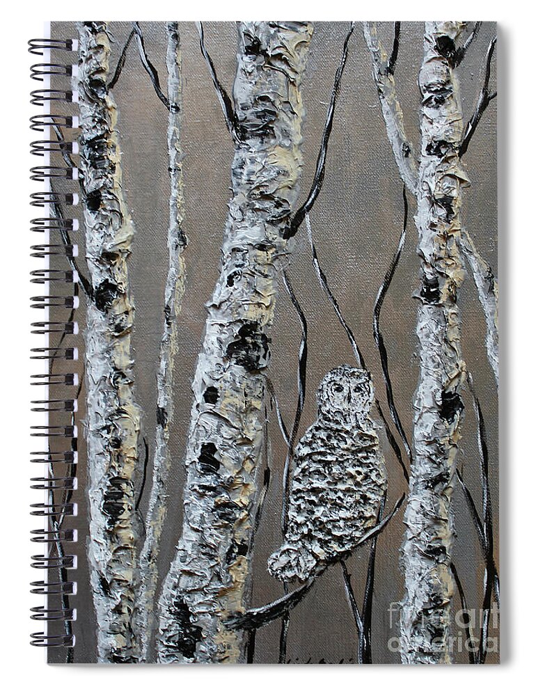 Owl Spiral Notebook featuring the painting Solitude by Linda Donlin