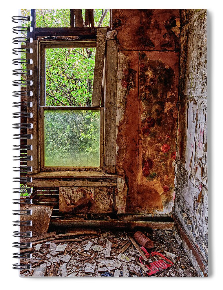 Groff Spiral Notebook featuring the photograph Some Cleaning Required #2 of 2- abandoned farm homestead in Benson County ND by Peter Herman