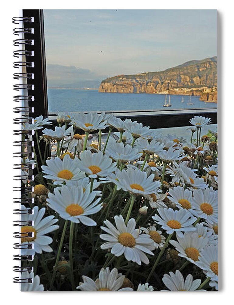 Sorrento Spiral Notebook featuring the photograph Sorrento - View with Flowers by Yvonne Jasinski
