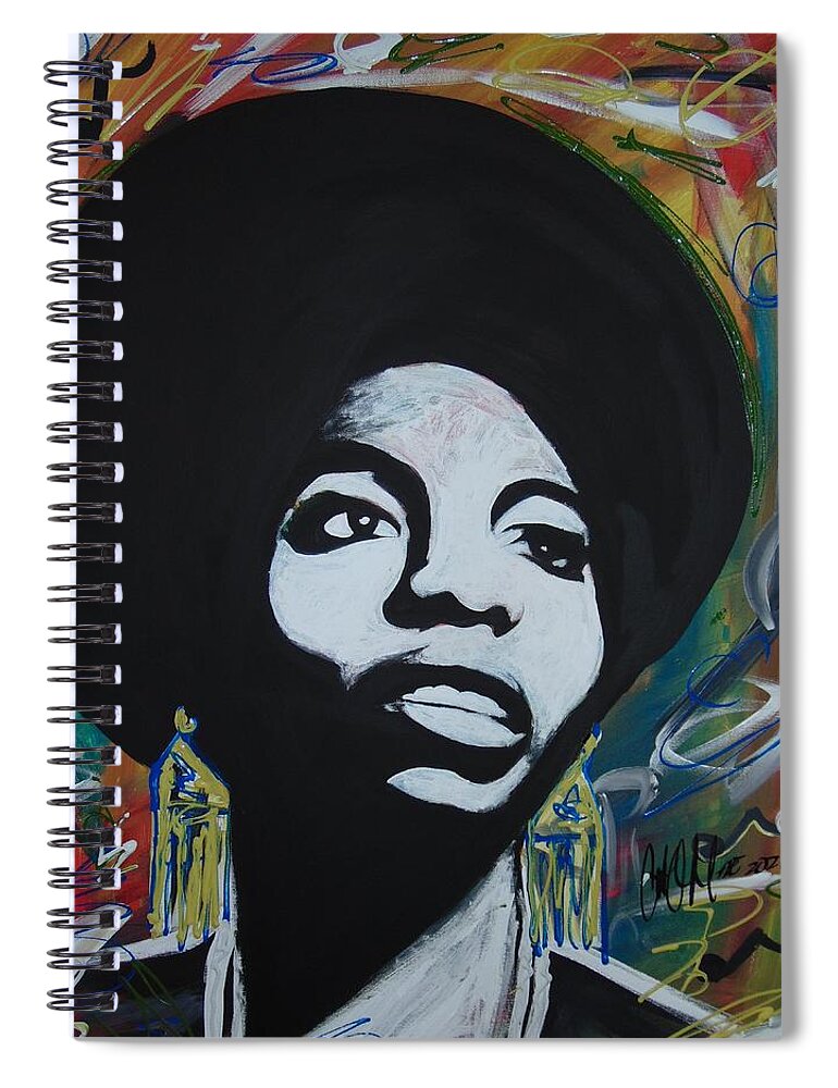 Nina Simone Spiral Notebook featuring the painting Soulful Simone by Antonio Moore