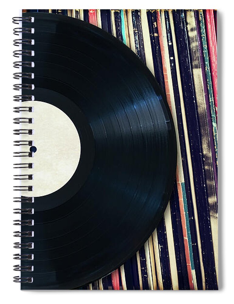 Music Spiral Notebook featuring the photograph Sound of vinyl by Delphimages Photo Creations