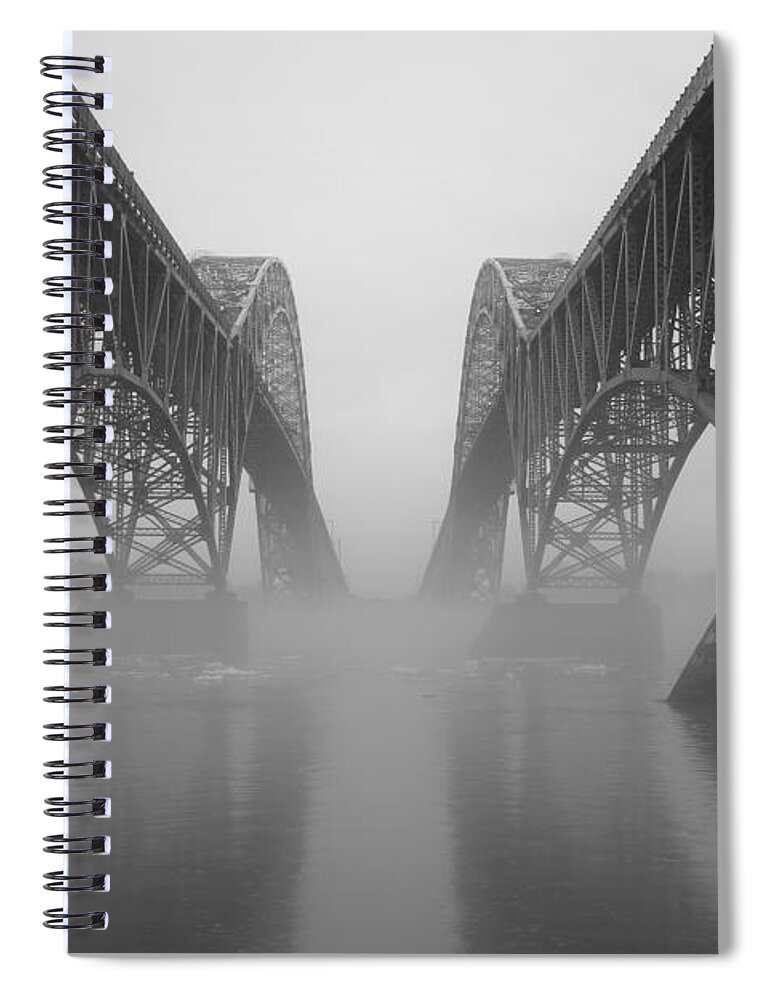 South Grand Island Bridge Spiral Notebook featuring the photograph South Grand Island Bridge in the Fog by Tony Lee