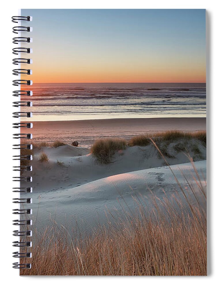 Sunset Spiral Notebook featuring the photograph South Jetty Beach Sunset, No. 3 by Belinda Greb