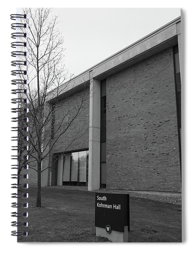 Western Michigan University Spiral Notebook featuring the photograph South Kohrman Hall at Western Michigan University in black and white by Eldon McGraw