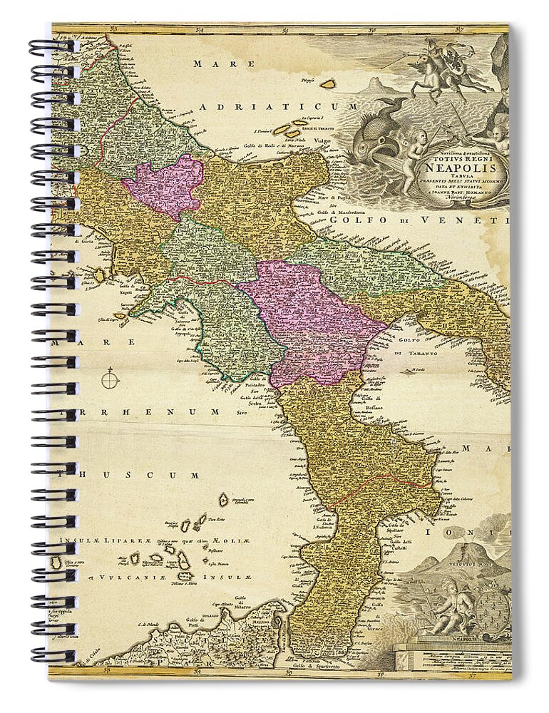 Old Map Spiral Notebook featuring the photograph Southern Italian peninsula antique map by Phil Cardamone