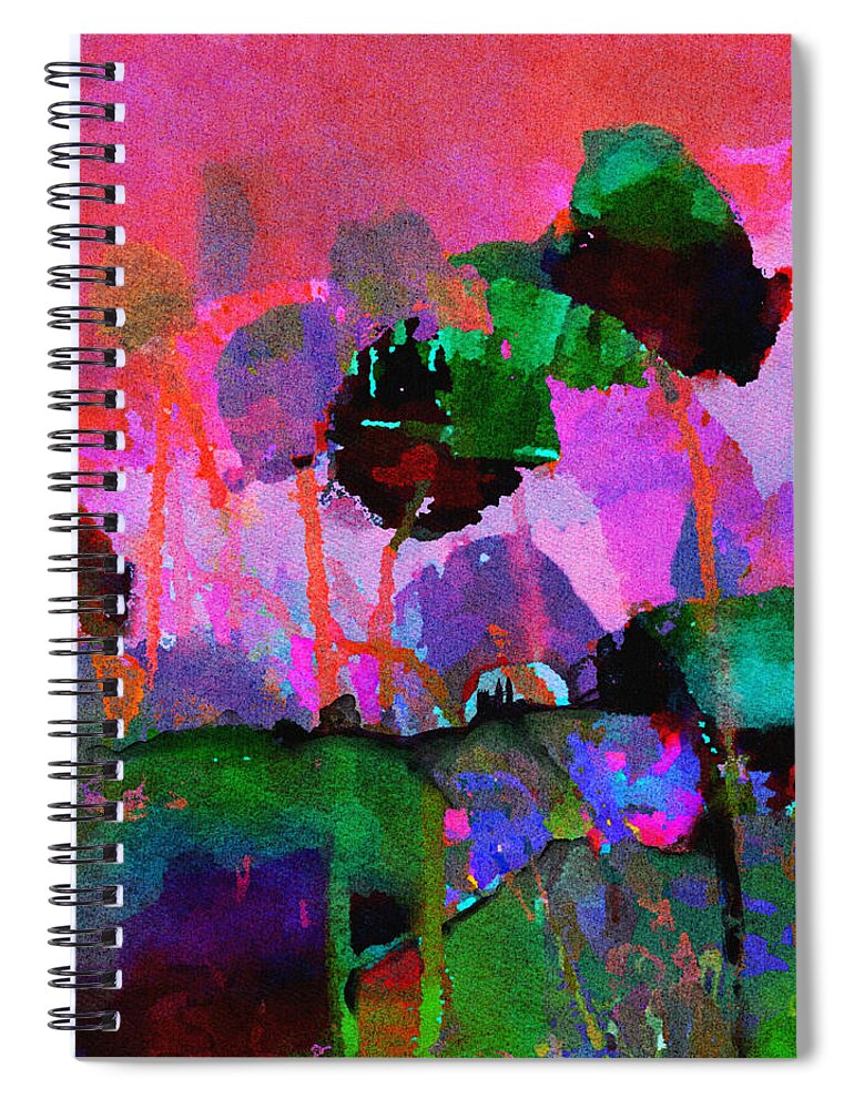 Southwell Spiral Notebook featuring the mixed media Southwell Under a Rainbow by Ann Leech