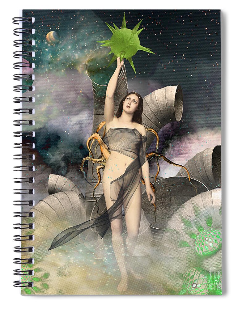 Space Spiral Notebook featuring the digital art Space Goddess by Janice Leagra