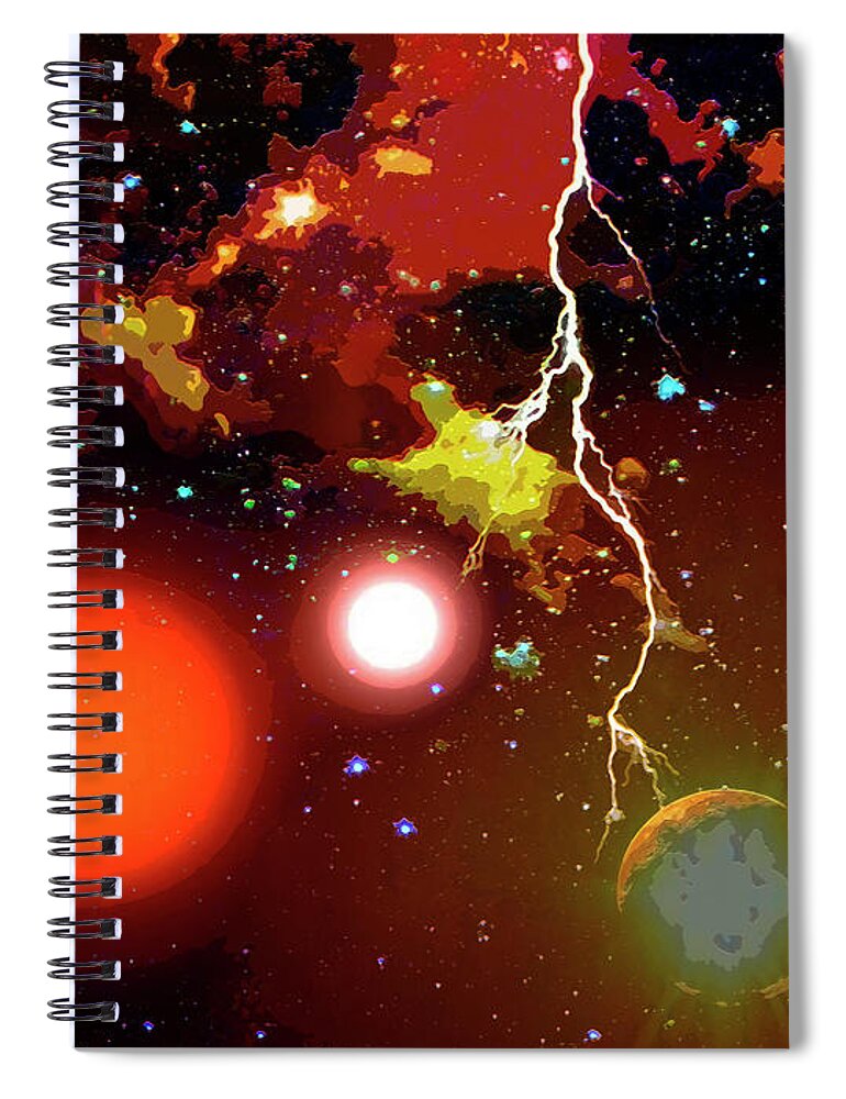 Space Spiral Notebook featuring the digital art Space Lightning by Don White Artdreamer