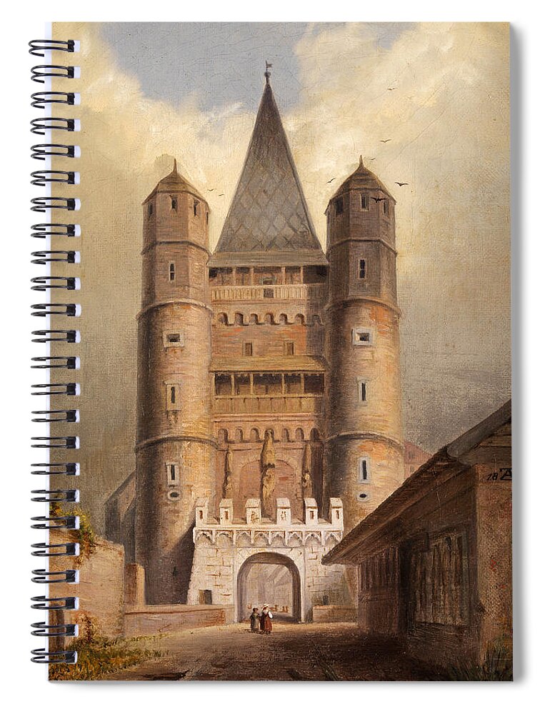 F August Zeuschner Spiral Notebook featuring the painting Spalentor in Basel by F August Zeuschner