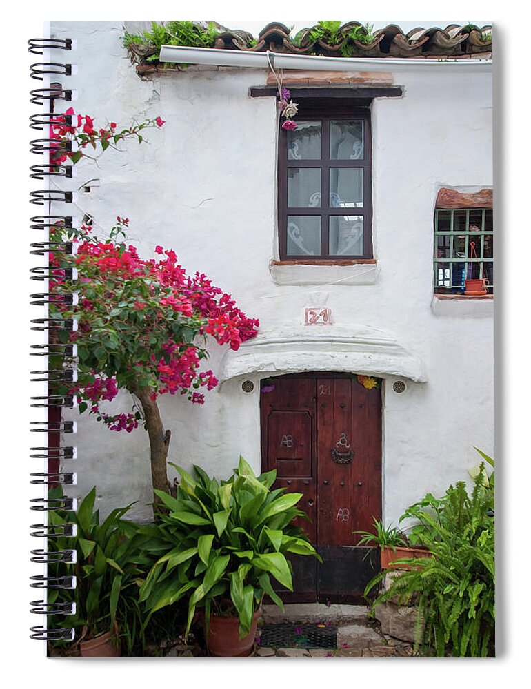Door Spiral Notebook featuring the digital art Spanish House with Bougainvillea by Naomi Maya