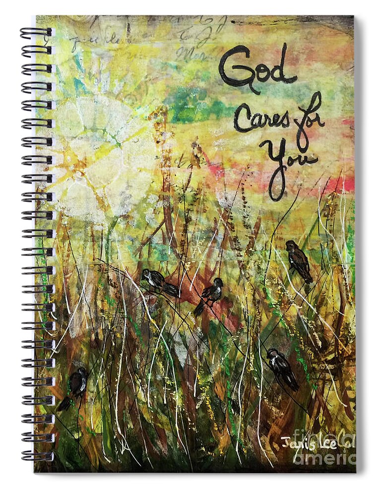 Sparrows Spiral Notebook featuring the mixed media Sparrows In The Sea Oats by Janis Lee Colon