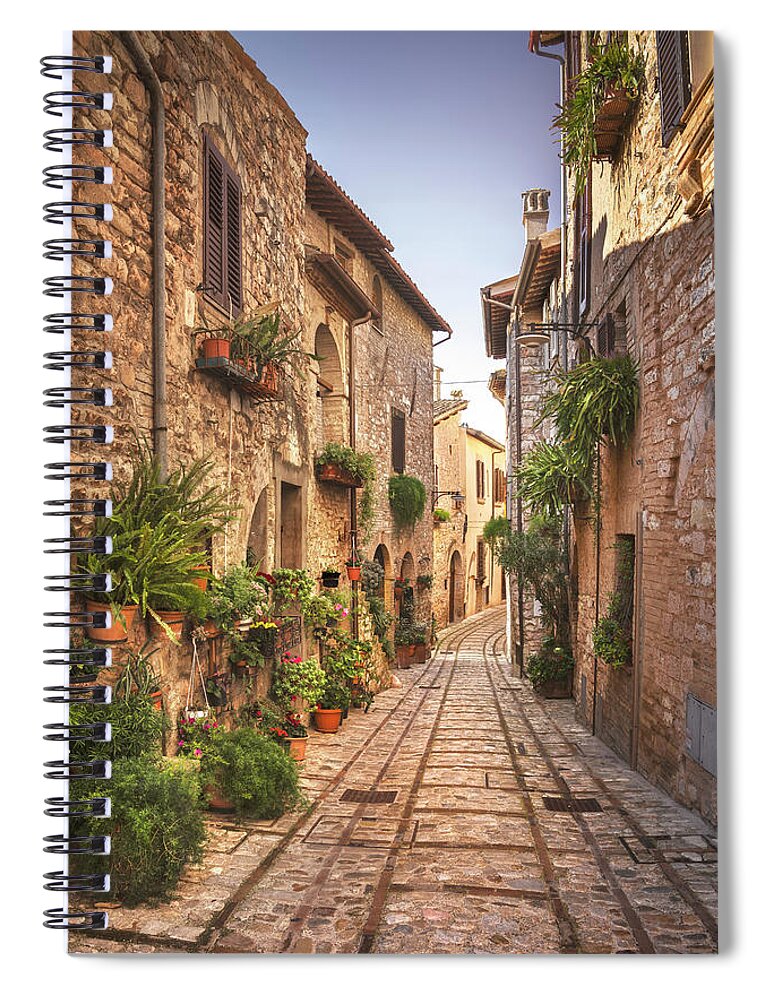 Spello Spiral Notebook featuring the photograph Spello, picturesque street and plants. Umbria by Stefano Orazzini