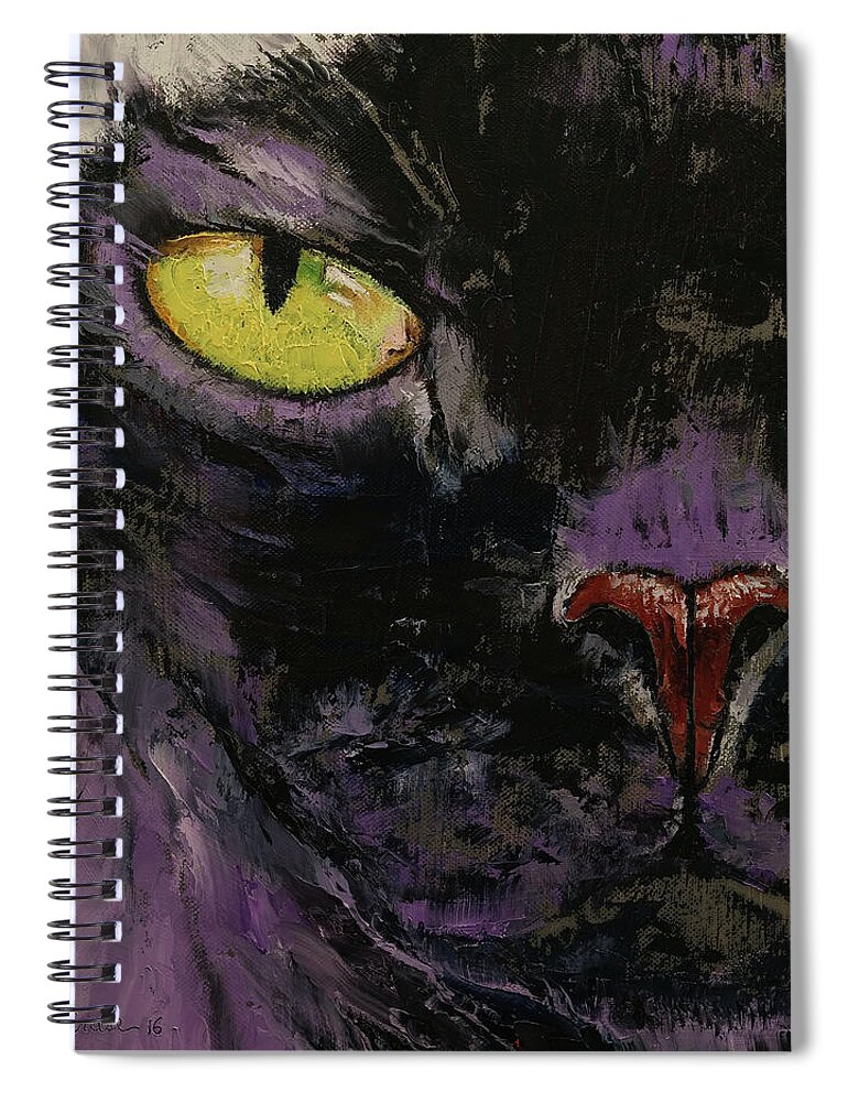 Cat Spiral Notebook featuring the painting Black Sphynx by Michael Creese