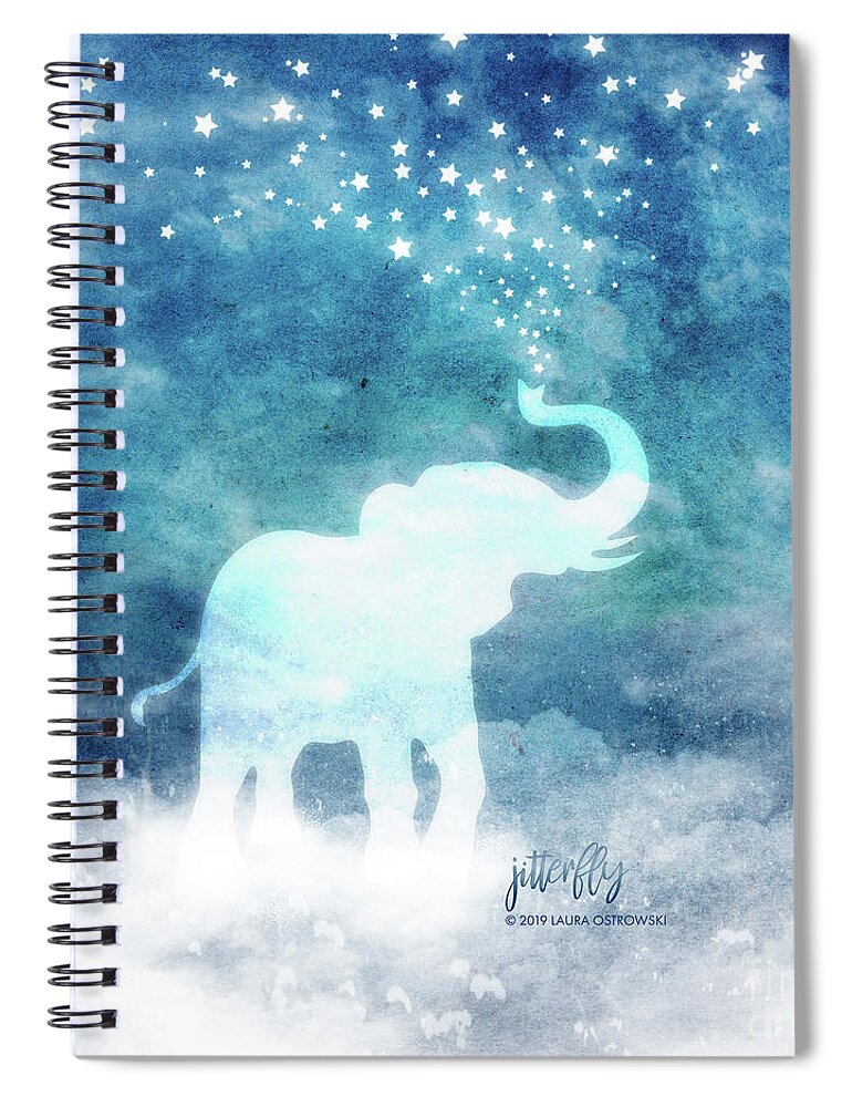 Whimsical Spiral Notebook featuring the digital art Spirit Elephant Spouting Stars by Laura Ostrowski