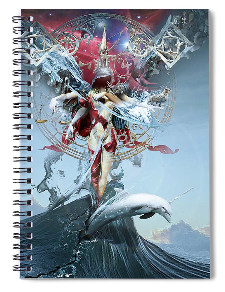 Digital Art Spiral Notebook featuring the digital art Spirit of Zodiac Astrology or Angel of Stars by George Grie