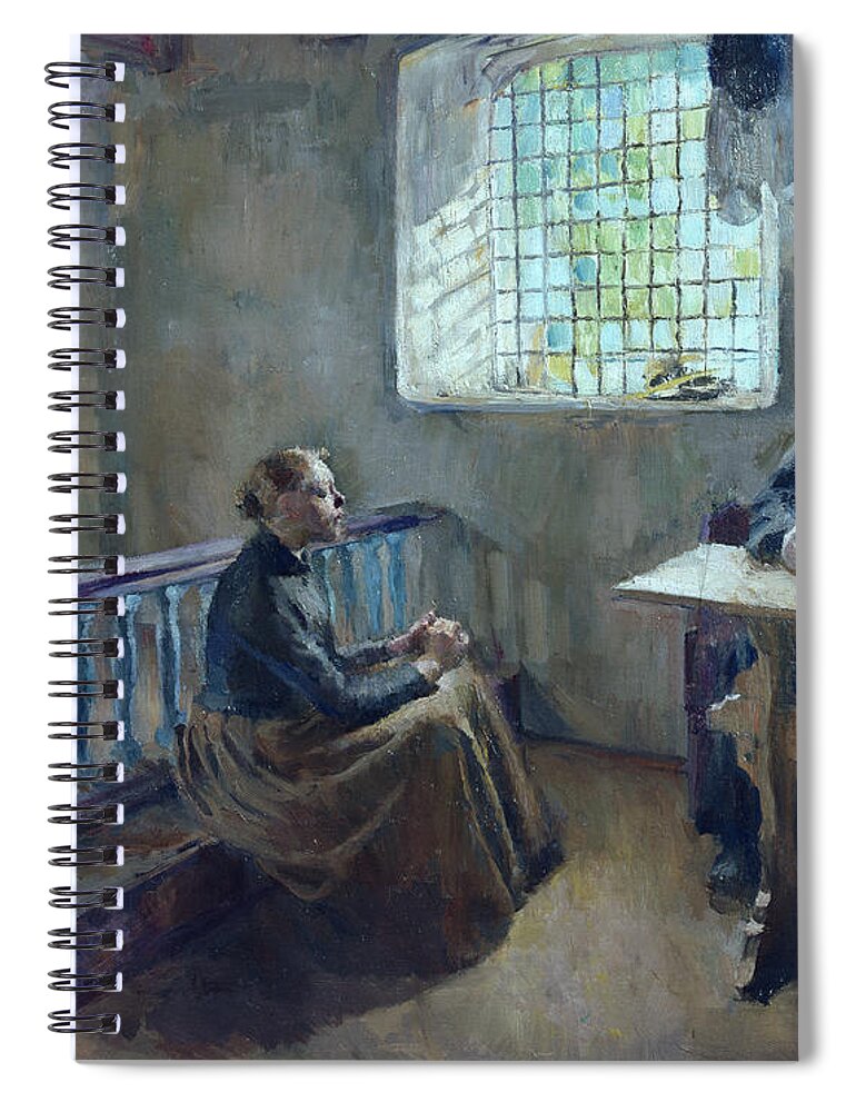Harriet Backer Spiral Notebook featuring the painting Spiritual guidance, 1892 by O Vaering by Harriet Backer