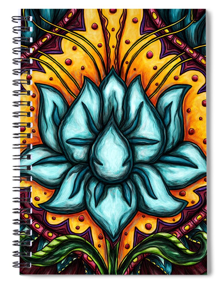 Lotus Spiral Notebook featuring the painting Spiritual lotus painting, blue lily flower by Nadia CHEVREL
