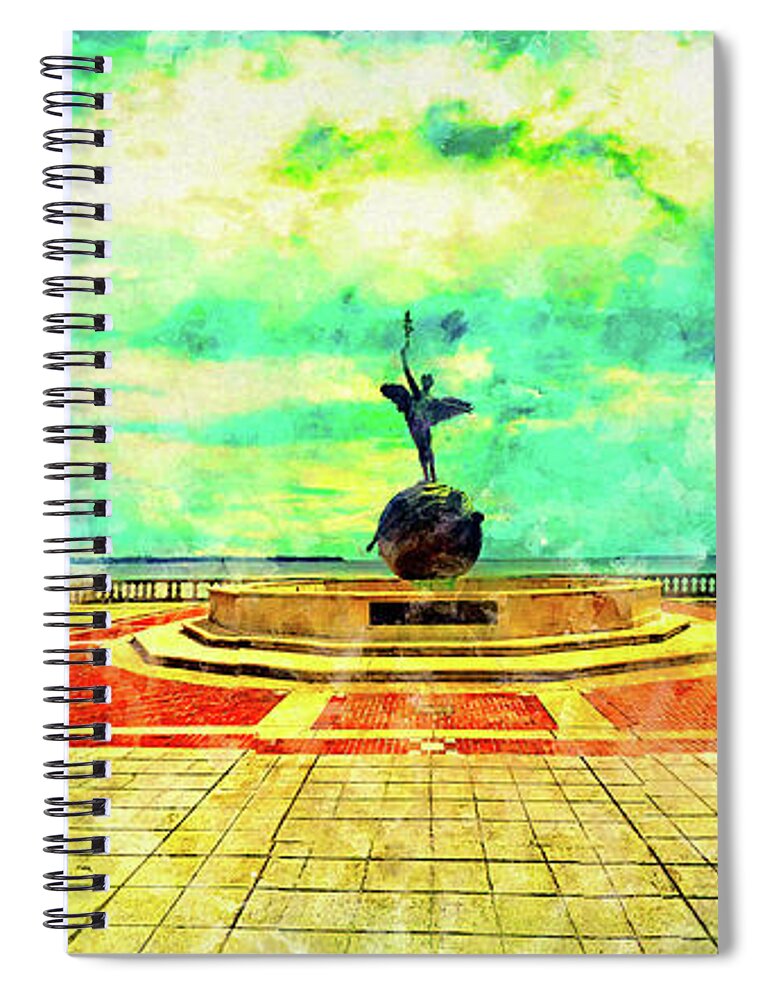 Spiritualized Life Sculpture Spiral Notebook featuring the digital art Spiritualized Life sculpture in Memorial Park, Jacksonville - watercolor ink by Nicko Prints
