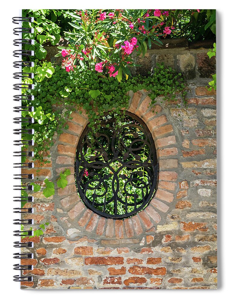 Splendid Venetian Spiral Notebook featuring the photograph Splendid Venetian - Ubercharming Garden Window with Plants by Georgia Mizuleva