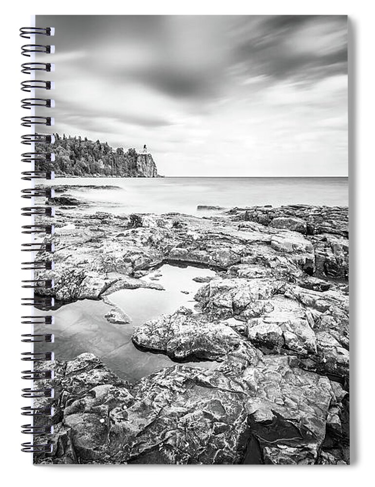 Split Rock Lighthouse Spiral Notebook featuring the photograph Split Rock Black and White Silk by Sebastian Musial
