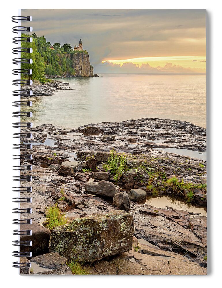 Split Rock Lighthouse Spiral Notebook featuring the photograph Split Rock Lighthouse Cloudy Summer Morning by Sebastian Musial