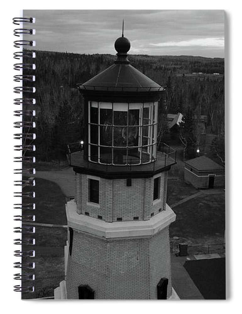 Split Rock Lighthouse Minnesota Spiral Notebook featuring the photograph Split Rock Lighthouse in Minnesota along Lake Superior in black and white by Eldon McGraw