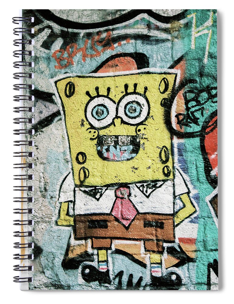 Sponge Spiral Notebook featuring the photograph Sponge Bob stuck on the wall by Barthelemy De Mazenod