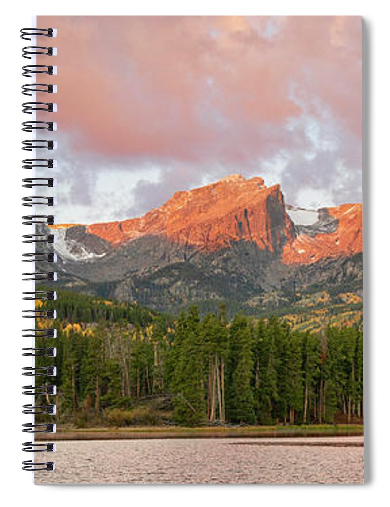 Panorama Spiral Notebook featuring the photograph Sprague Lake Autumn Sunrise Panorama by Aaron Spong