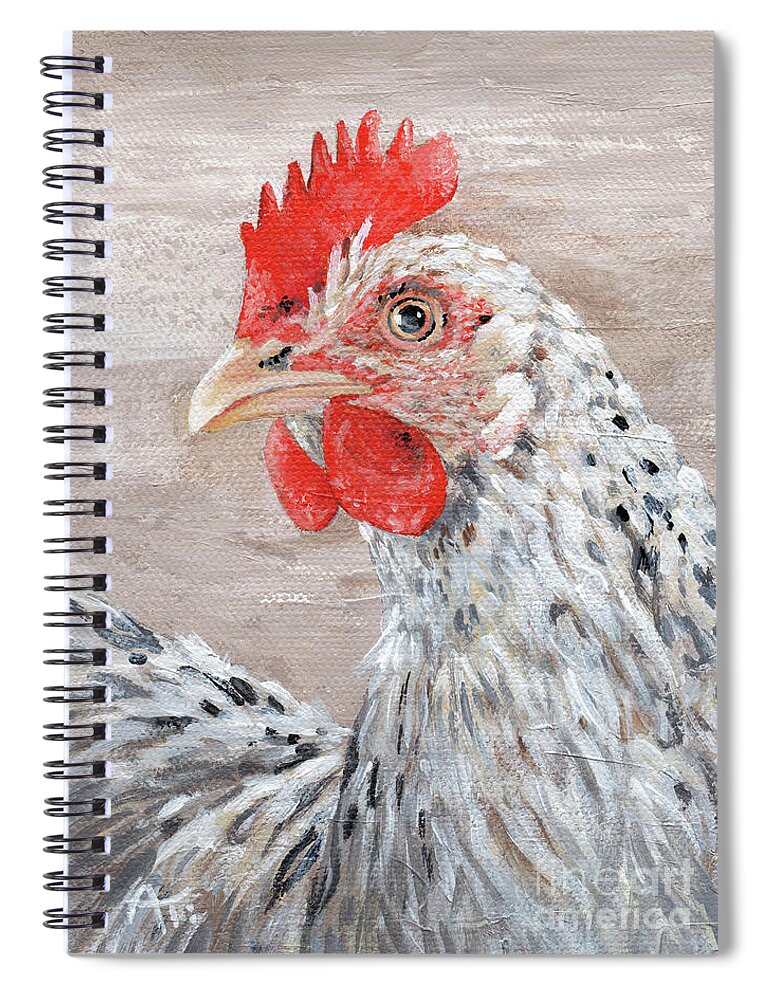 Spring Chicken Is A New Hen Original Fine Art Painting By Annie Troe. Can Be Paired With Egg-scuse-me Painting Spiral Notebook featuring the painting Spring Chicken - Hen Painting by Annie Troe