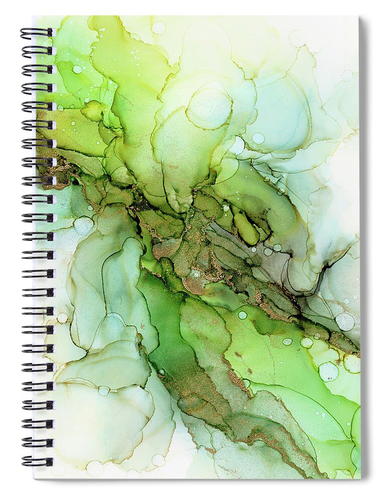 Ink Spiral Notebook featuring the painting Spring Green Bloom Abstract Ink by Olga Shvartsur