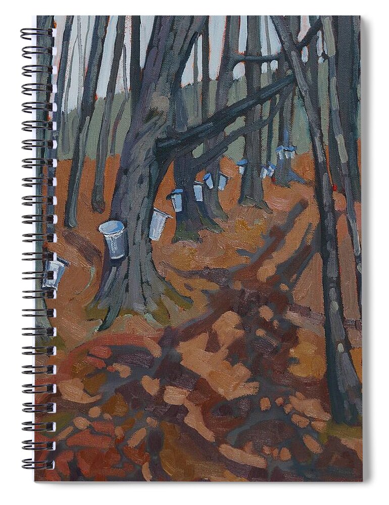 2635 Spiral Notebook featuring the painting Spring in the Maple Woods by Phil Chadwick