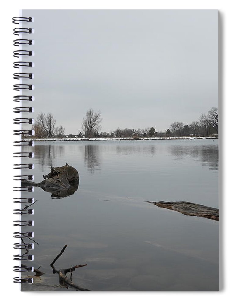 Pond Spiral Notebook featuring the photograph Spring Snow at the Dickinson Dike by Amanda R Wright