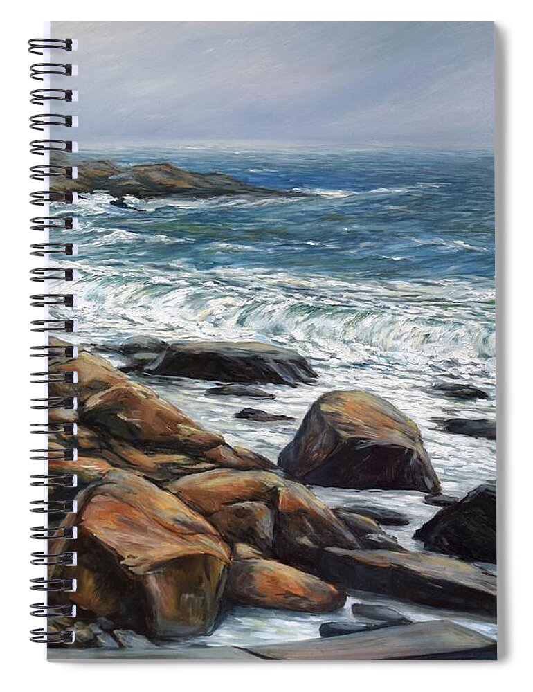 Beach Spiral Notebook featuring the painting Spring Storm Old Garden Beach Rockport MA by Eileen Patten Oliver