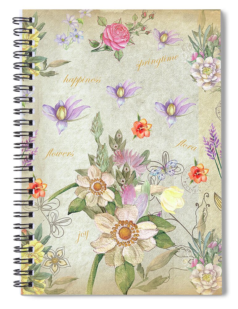 Spring Spiral Notebook featuring the mixed media Springtime Flower Design 2 by Johanna Hurmerinta