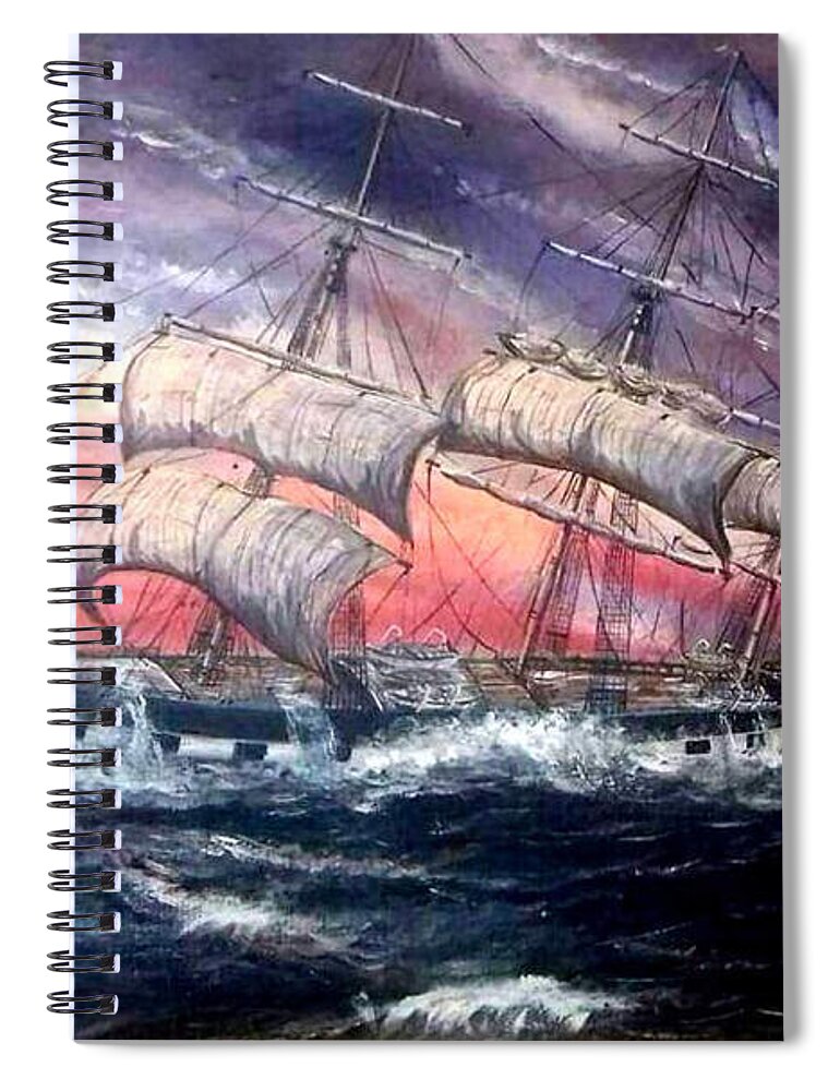 Square Rigger Spiral Notebook featuring the painting Square Rigger Kircudbrightshire, 1884, In A Storm by Mackenzie Moulton
