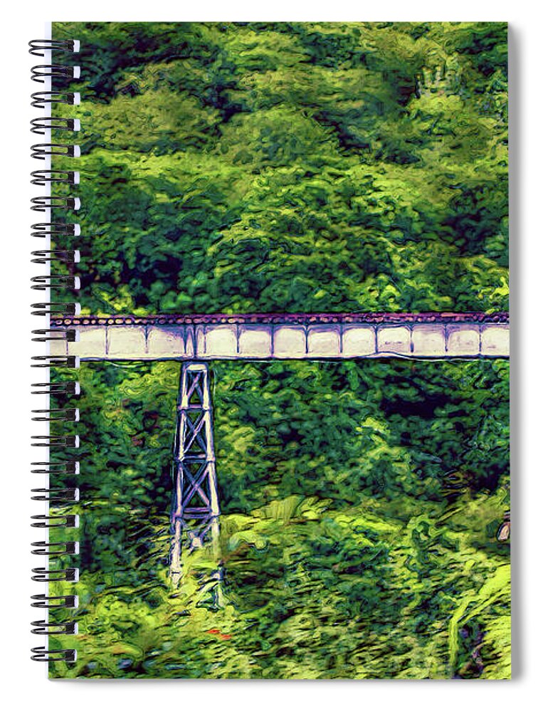 St Kitts Spiral Notebook featuring the mixed media St. Kitts Scenic Railway Jungle Bridge by Pheasant Run Gallery