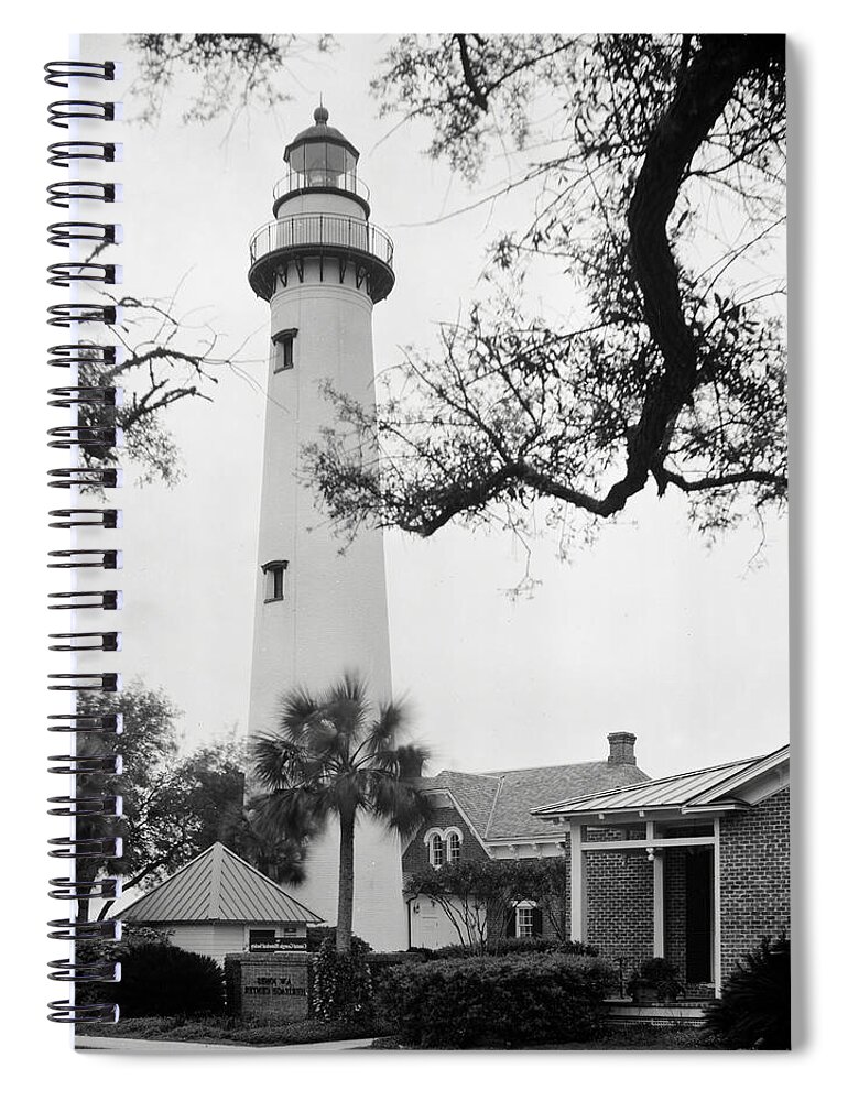 Lighthouse Spiral Notebook featuring the photograph St. Simons Island Lighthouse on a windy day by John Simmons