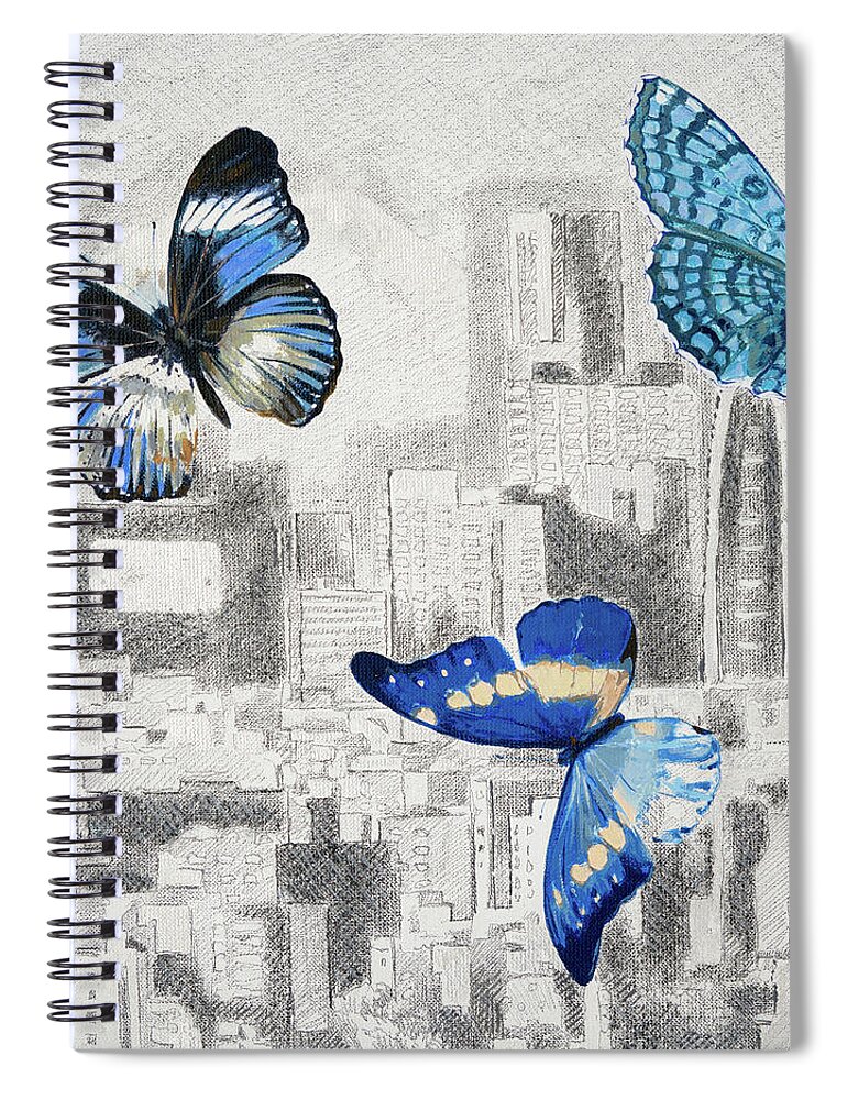 Butterflies Spiral Notebook featuring the painting Stadt by Uwe Fehrmann