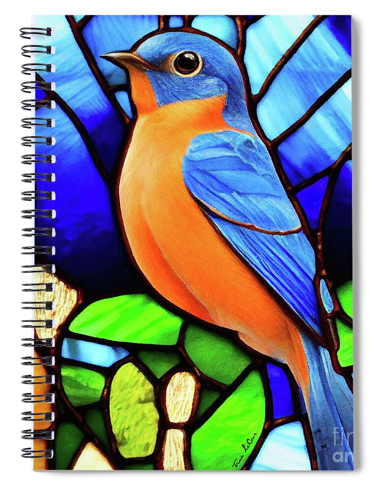 Bluebird Spiral Notebook featuring the glass art Stained Glass Bluebird by Tina LeCour