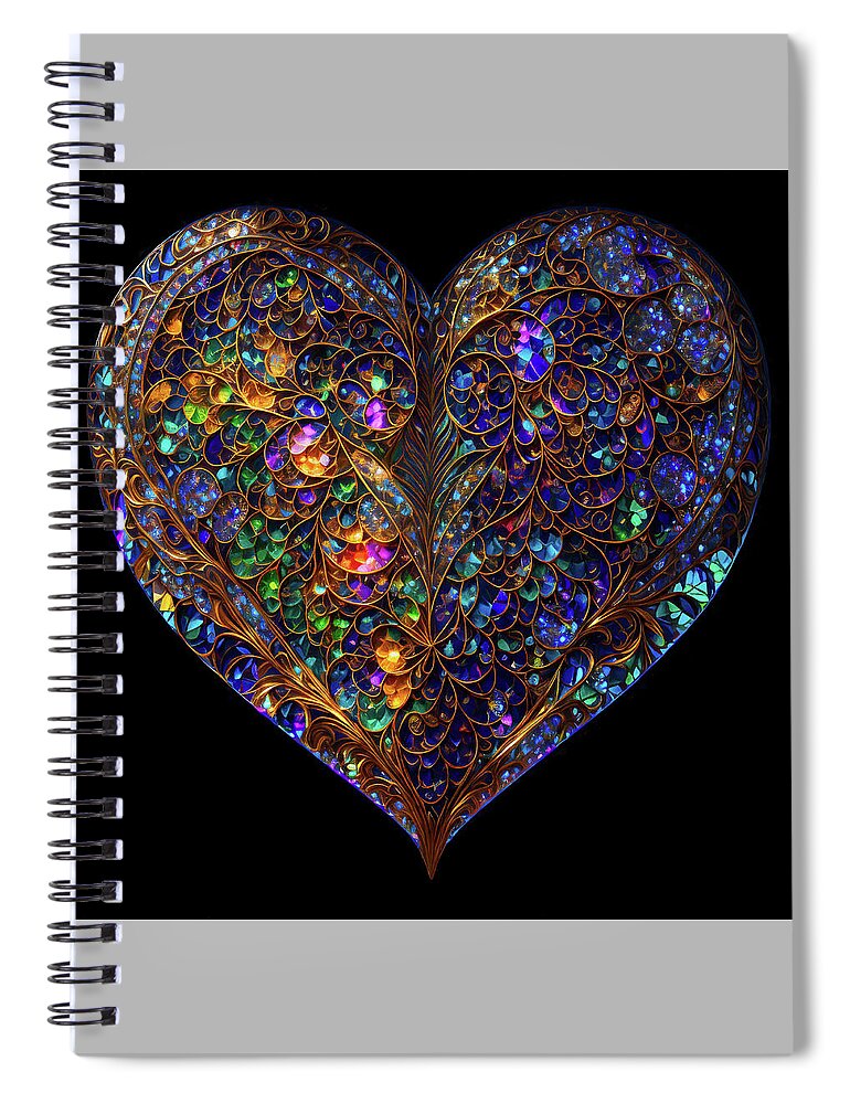 Hearts Spiral Notebook featuring the digital art Stained Glass Heart by Peggy Collins