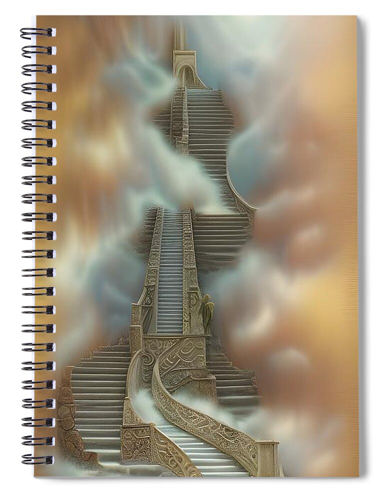 Digital Stairway Clouds Heaven Spiral Notebook featuring the digital art Stairway to Heaven II by Beverly Read