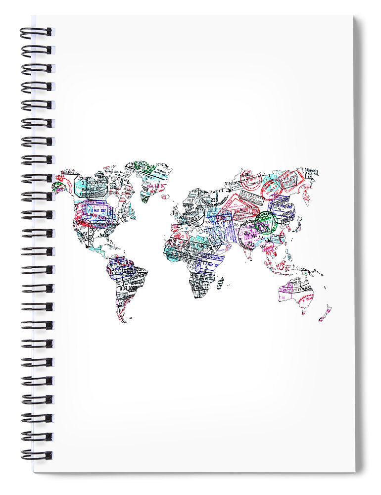 World Spiral Notebook featuring the photograph Stamp art world map by Delphimages Map Creations