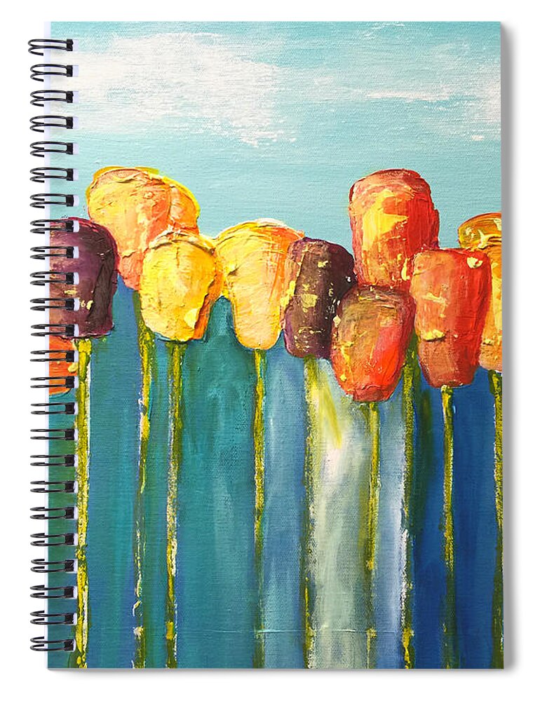Flower Spiral Notebook featuring the mixed media Stand Outs by Linda Bailey
