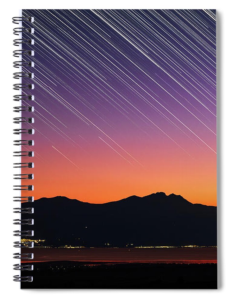 Mount Olympus Spiral Notebook featuring the photograph Star Trails over Mount Olympus in Greece by Alexios Ntounas