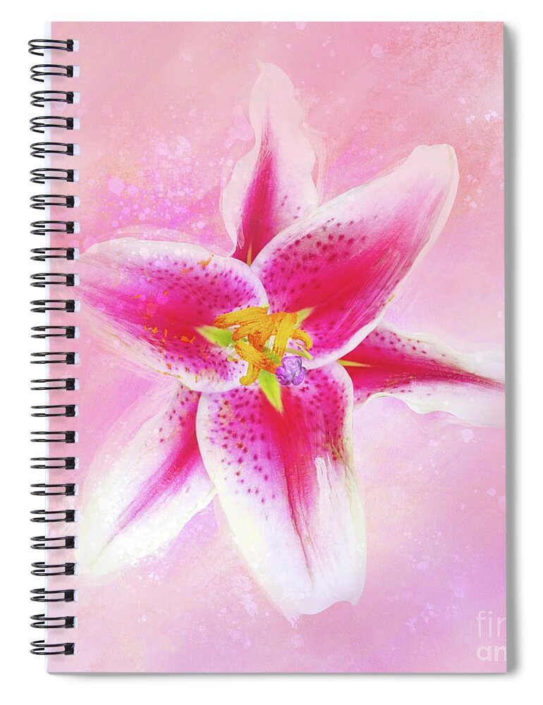 Lily Spiral Notebook featuring the mixed media Stargazer Lily by Shari Warren