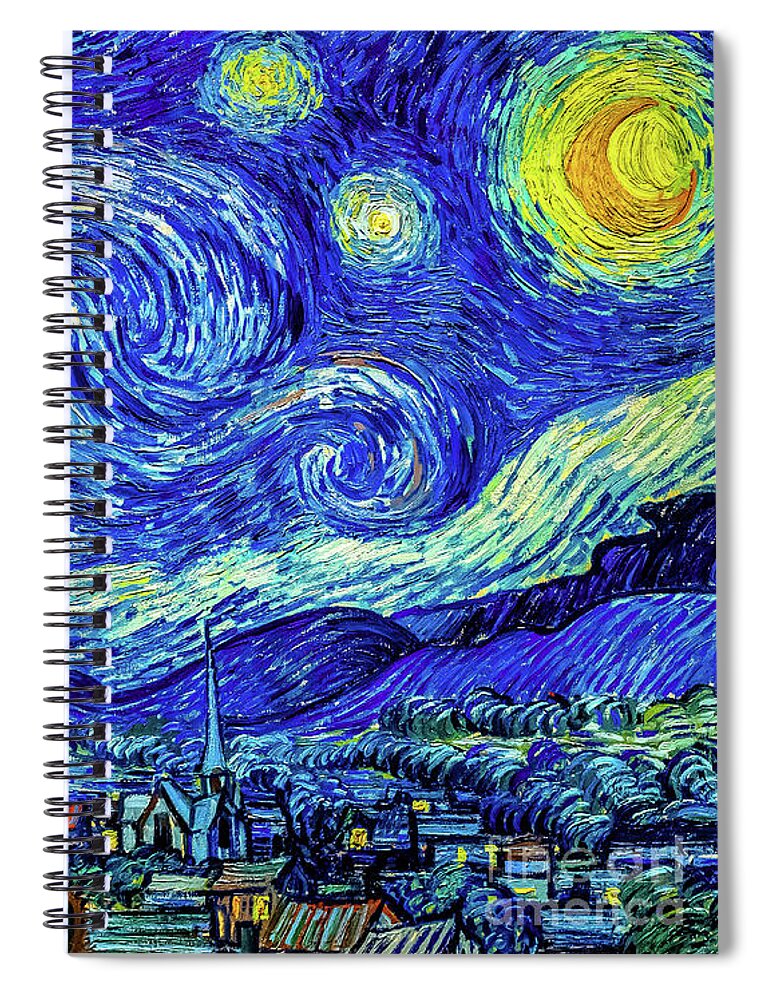 Starry Spiral Notebook featuring the painting Starry Night by Vincent Van Gogh by Vincent Van Gogh