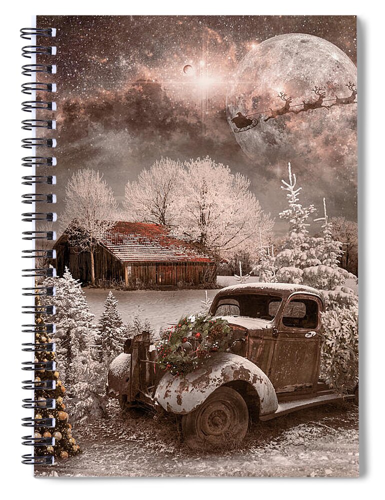 Vintage Spiral Notebook featuring the photograph Starry Vintage Christmas Night by Debra and Dave Vanderlaan