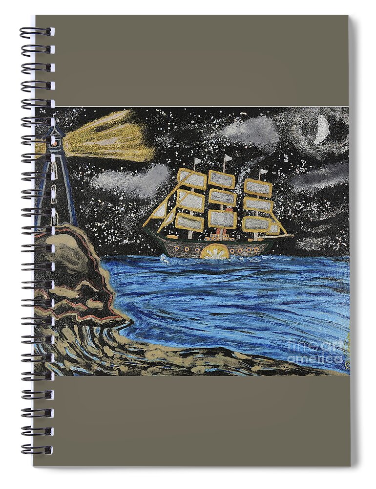 Ship Spiral Notebook featuring the mixed media Starship Britannia by David Westwood