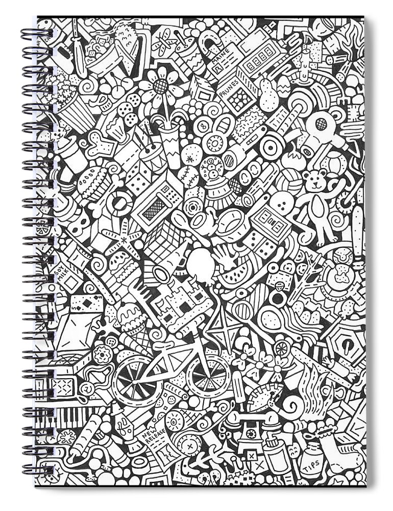 Black And White Spiral Notebook featuring the drawing State of the Art by Chelsea Geldean